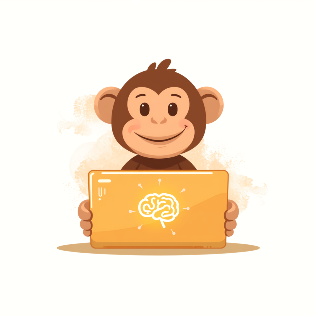 Gold monkey with a friendly laptop — AI consultancy