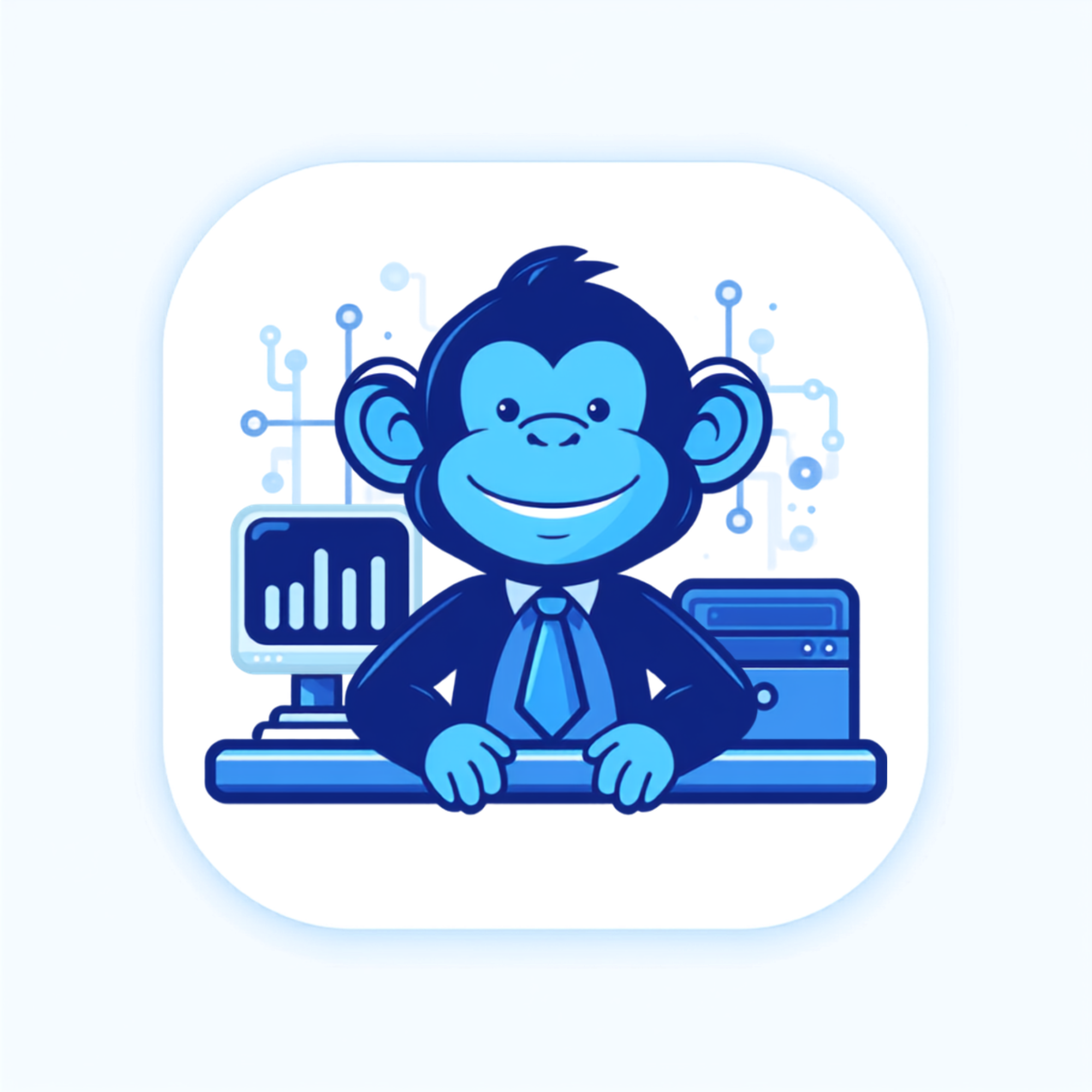 Blue monkey at an office desk — small business IT
