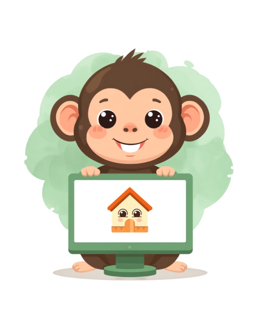 Green monkey at a home desk — home IT support