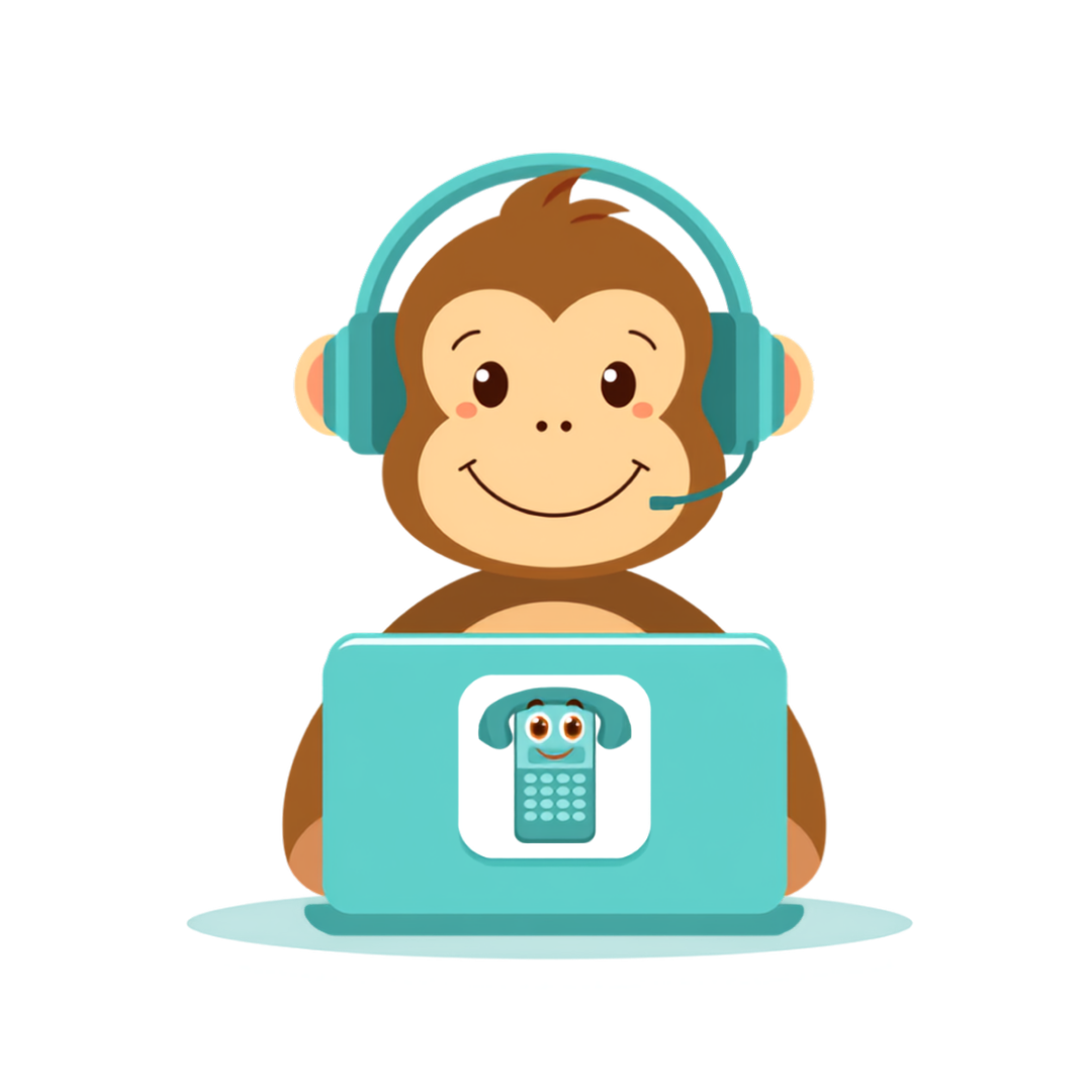 Teal monkey with a headset — VoIP and telephony