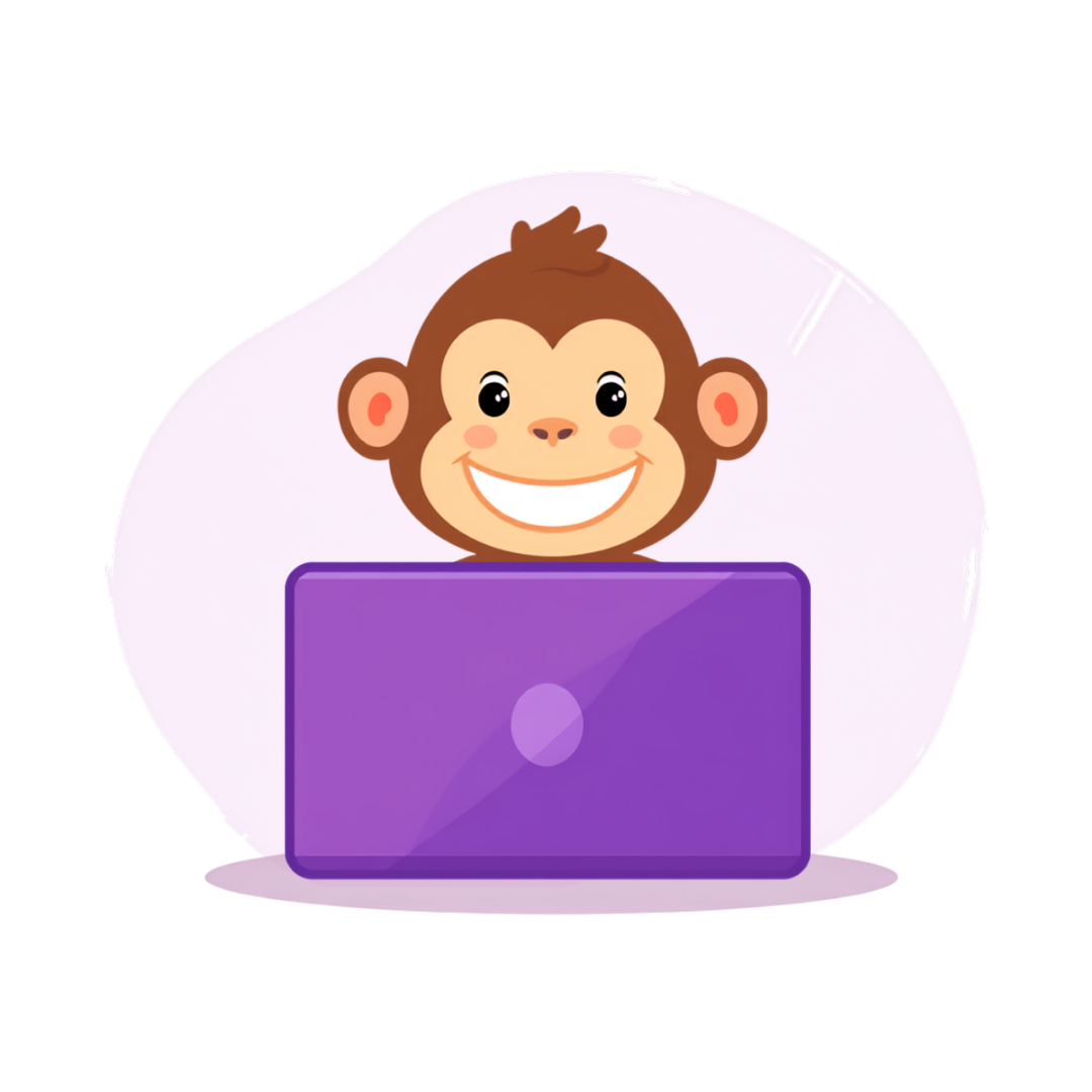 Purple monkey with a browser window — web design