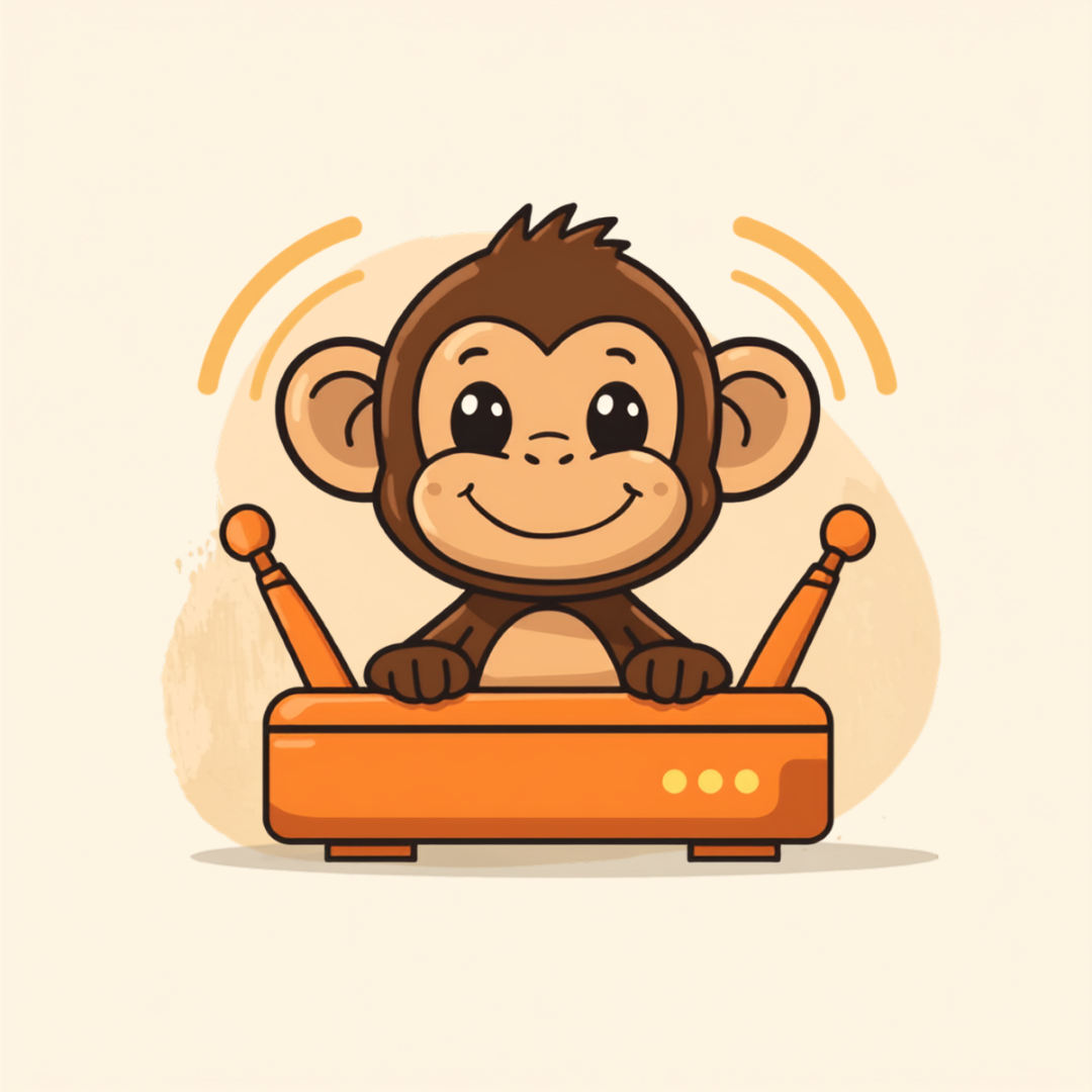 Orange monkey with a wifi router — wifi and networks
