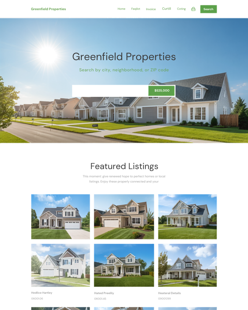 Greenfield Properties — sample estate agent website homepage design